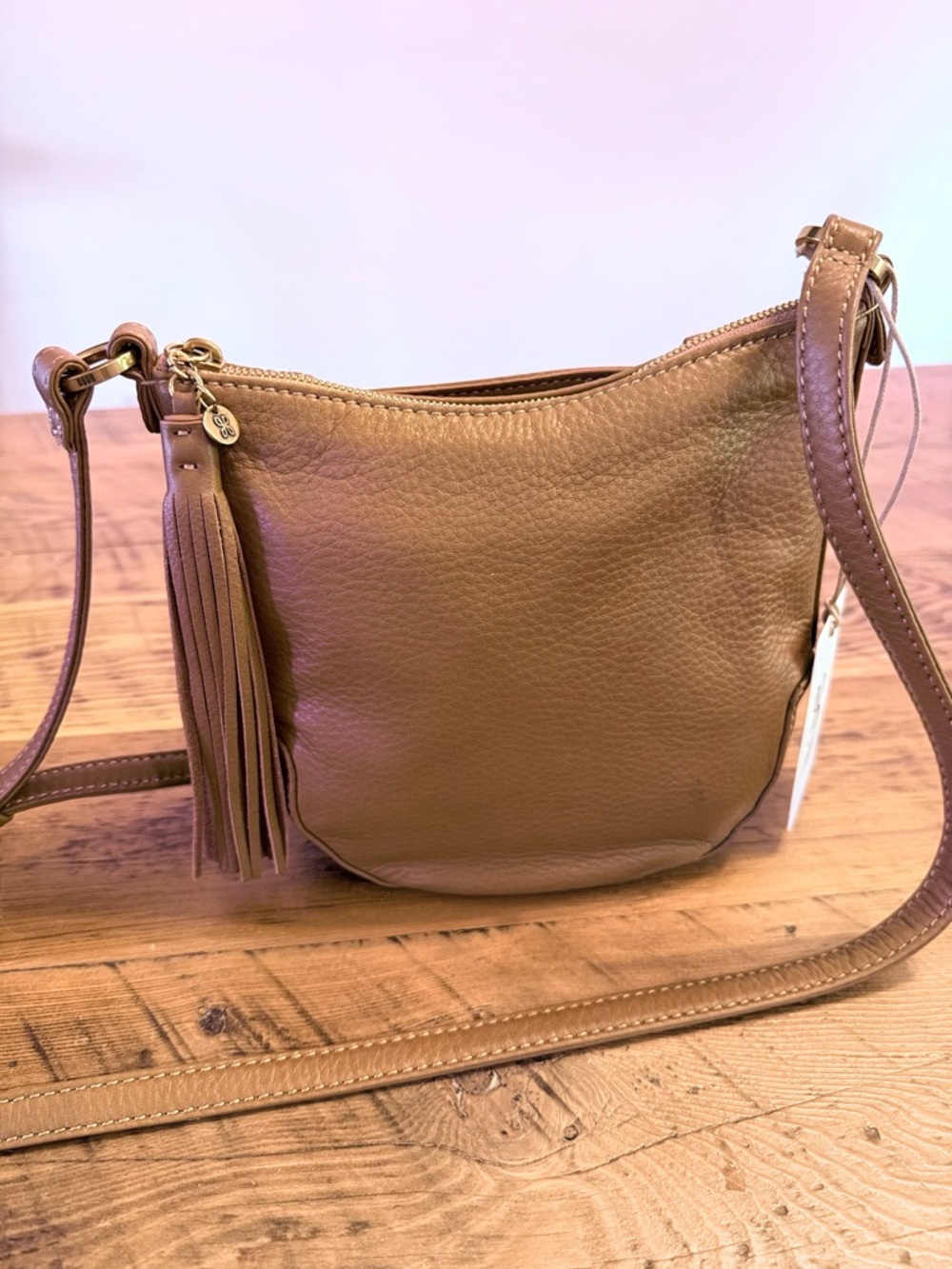 NWT Hobo Leather Crossbody Bag with Tassel - Cognac
